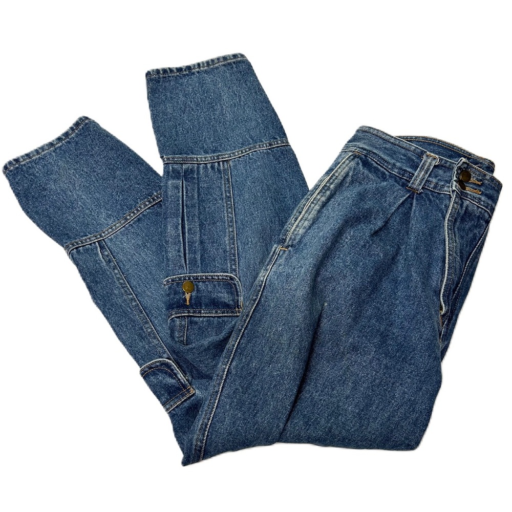 Vtg Unionbay Womens Cargo Jeans Sz 11 High Rise Baggy Tapered Medium Blue Wash